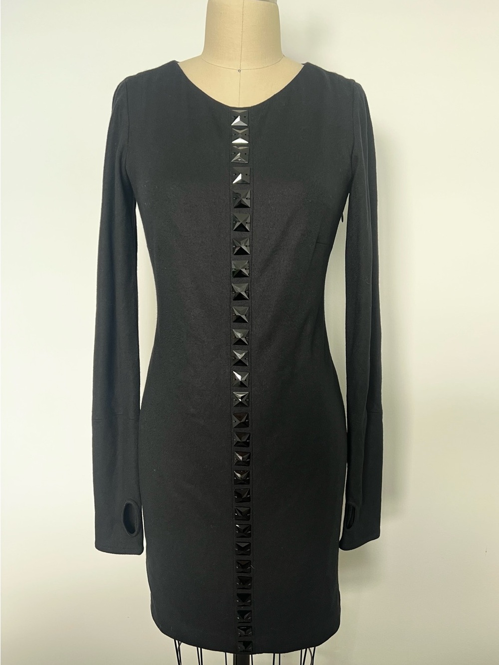 Rag & Bone Black Wool Long-Sleeve Stud-Trim Sheath Dress